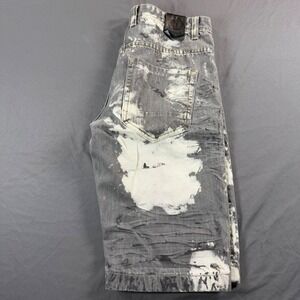 Switch Premium Denim Mens Gray Acid Wash Distressed Shorts Missing Button 31